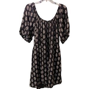 Old Navy Dress Size 2XL Dark Floral Romantic Short Puff Sleeve Tie Back